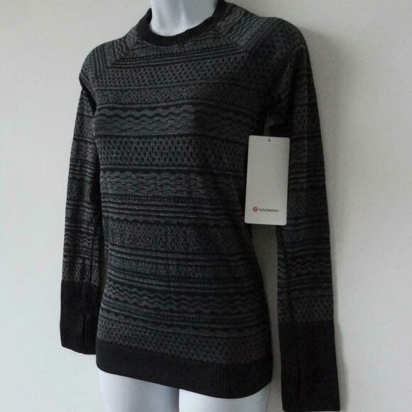 NWT LULULEMON Black White Textured Brushed Soft LS Rest Less Pullover Top 4 - Picture 2 of 7